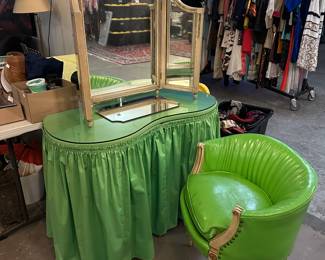 1960s apple green vanity table and chair