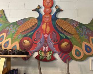 Sergio Bustamante Peacock wall panel (118x59), painting canvas wrapped on wood frame, 1980