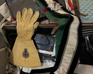 Masonic Knights of Templar lot of gloves, sash, aprons and more