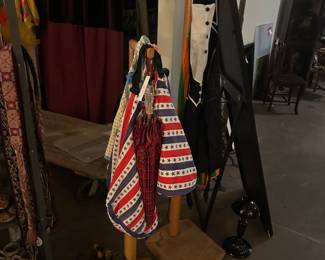 vintage aprons and accessories, vintage wood displays