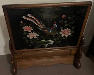 Antique Chinese reverse painted fireplace screen