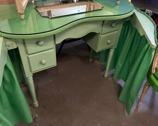 1960s apple green vanity table and chair