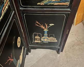 Antique Chinese 4 panel screen (two sided, one engraved and one raised)