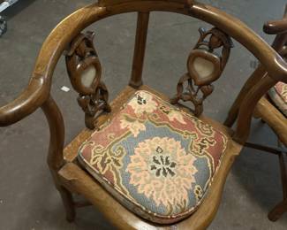 pair of 19th century Huanghuali and white marble corner chairs