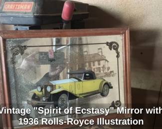 Vintage "Spirit of Ecstacy" Mirror with 1936 Rolls-Royce Illustration