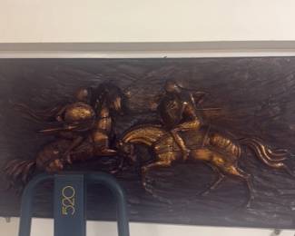 Vintage Bronze Toned Relief Plaque Depicting Knights on Horseback