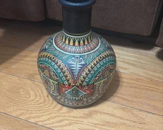 Hand Painted Ceramic Vase with Geometric Patterns