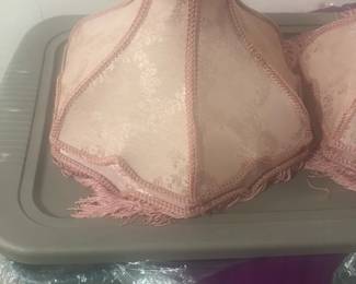 Vintage Pink Damask Lampshade with Fringe