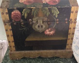 Antique Toleware Box with Floral Motif