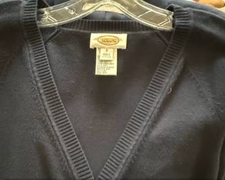 Talbots Navy Blue ButtonFront Cardigan and Countless Sophisticates Petite Ivory Linen Blend Blazer second image