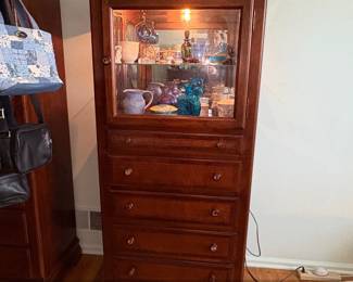 Antique Louis XVI Style Mahogany Display Cabinet with Drawers
