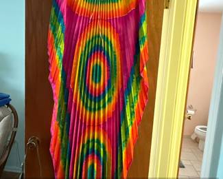 Pleated TieDye Kaftan Dress with Ribbon Tie