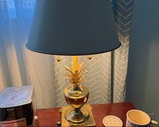 Vintage Brass Pineapple Lamp with Black Tole Shade