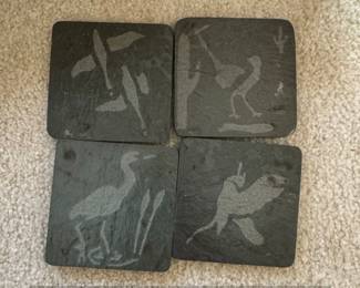 Set of Slate Coasters with Etched Wildlife Designs