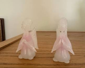 Murano Alabastro Glass Angel Figurines with Pink Accents