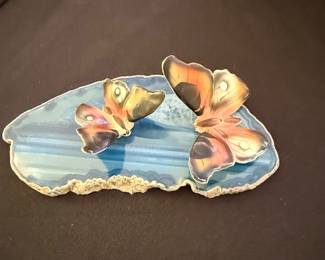 Agate Slice with Carved Butterfly Wings