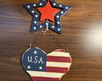 Handmade Patriotic USA Star and Flag Heart Ornament