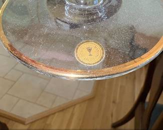 Vintage Glass Compote Candy Dish with Lid and K Gold Etched Floral Design second image