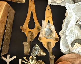 Vintage Brass Candle Wall Sconces with Crystal Knob