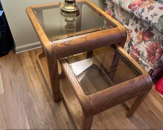 Lou Hodges Mersman Oak and Smoked Glass Nesting Tables