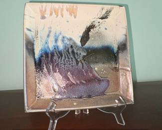 Studio Pottery Rectangular Tray and Cylindrical Vase