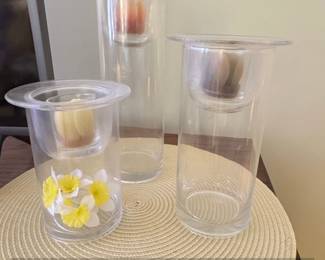 Set of Three Clear Glass Cylinder Vases with Inner Holders