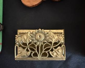 Art Nouveau Brass Sunflower Stamp Holder