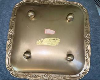 Vintage Modern Brass TarnishResistant Serving Tray with Scrollwork and Floral Motifs second image