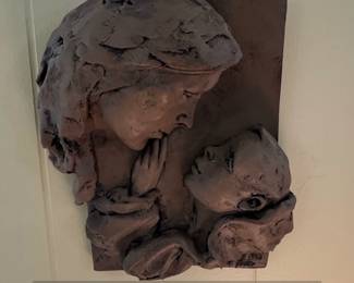 Mother and Child Terracotta Relief Sculpture by A. Young 