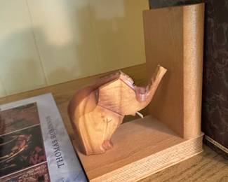 HandCarved Wooden Elephant Bookend