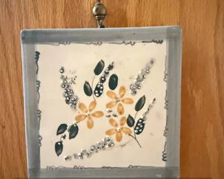 HandPainted Ceramic Tile with Floral Motif