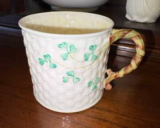 Belleek Pottery Shamrock Basketweave Mug