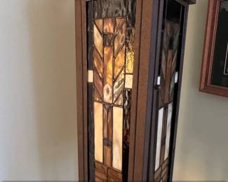 Arts and Crafts Style Stained Glass Floor Lamp with Tree Motif second image