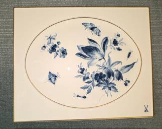 Meissen Porcelain Wall Plaque Blue Flowers with Insects