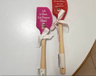 Set of Eat Dessert First and Food Friendship Themed Silicone Spatulas with Wooden Handles