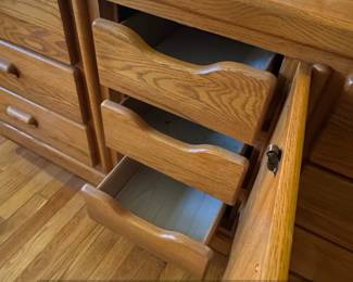 Vintage Broyhill Oak Dresser with TriFold Mirror second image