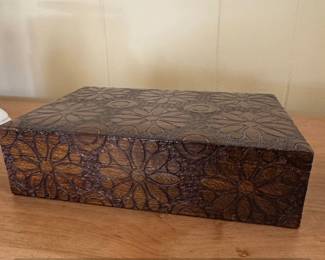 Vintage Carved Wooden Jewelry Box with Floral Motif