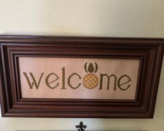 Framed Welcome CrossStitch with Pineapple Motif