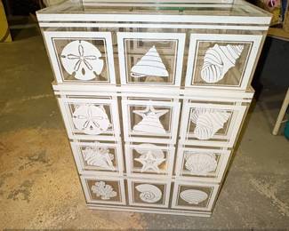 Vintage Acrylic Ice Bucket with Nautical Motifs Sand Dollar, Starfish, Seashells