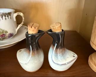 Pair of Peter Pots Pottery BirdShaped Cruets with Cork Stoppers second image