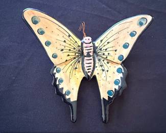 HandPainted Ceramic Butterfly Wall Decor by Ceragueda, Portugal second image