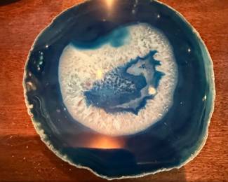Dyed Blue Agate Slice Coaster with Gilded Edge