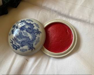 Chinese Blue and White Dragon Seal Paste Box with West Lake Seal Paste second image