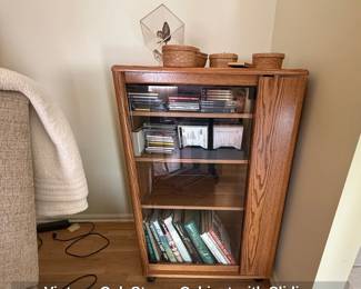 Vintage Oak Stereo Cabinet with Sliding Glass Door second image