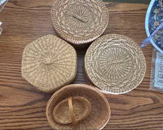 Set of Woven Rattan Baskets with Lids and Nested Baskets second image