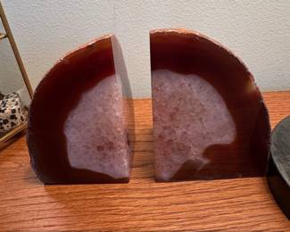 Natural Agate Geode Bookends Brown and White Quartz