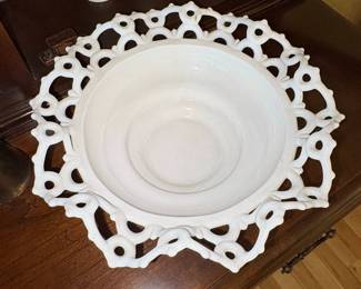 White Milk Glass Atterbury Lace Edge Bowl