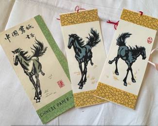 Vintage Chinese Paper Fans and Horse Prints second image