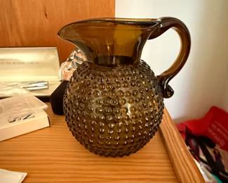 South Jersey Glass Amber Hobnail Pitcher