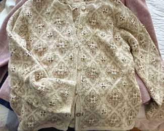 Vintage Talbots Beaded Floral Knit Cardigan
